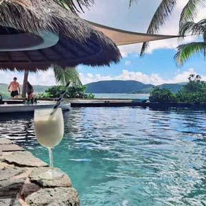 Paint of a woman diving into a swimming pool and a red F1 car in the background