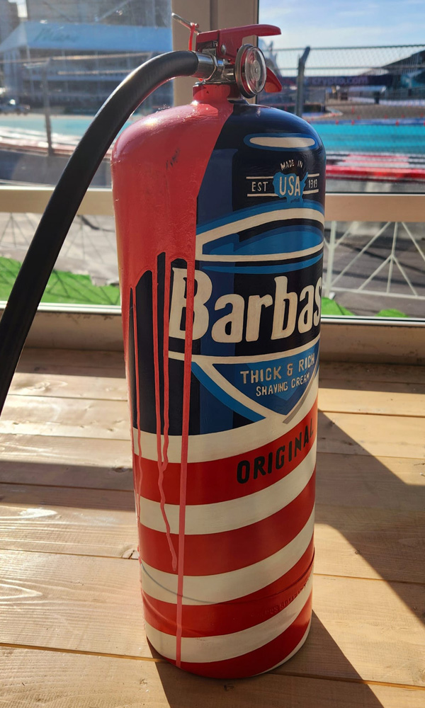 Barbasol Pink, ACRYLIC PAINTED ON EXTINGUISHER